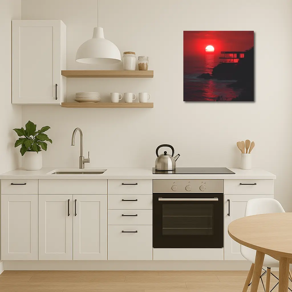 Modern Cliffside Villa Red Ocean Sunset – Wall Art