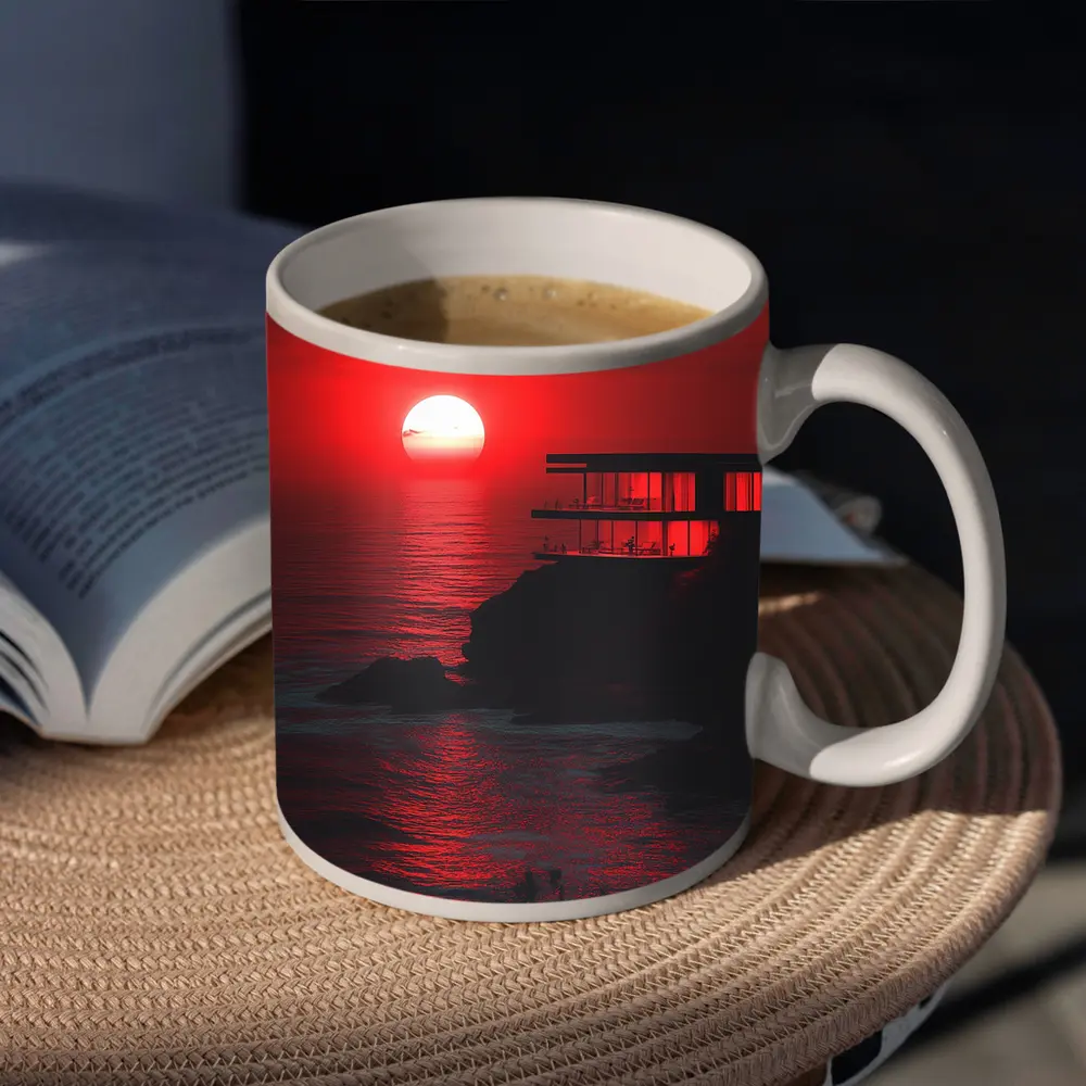 Modern Cliffside Villa Red Ocean Sunset – Mugs