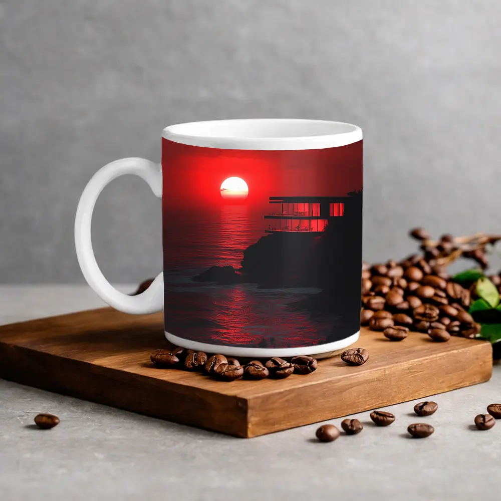 Modern Cliffside Villa Red Ocean Sunset – Mugs