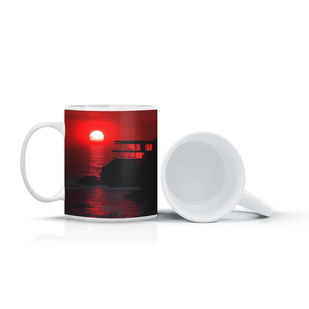 Modern Cliffside Villa Red Ocean Sunset – Mugs