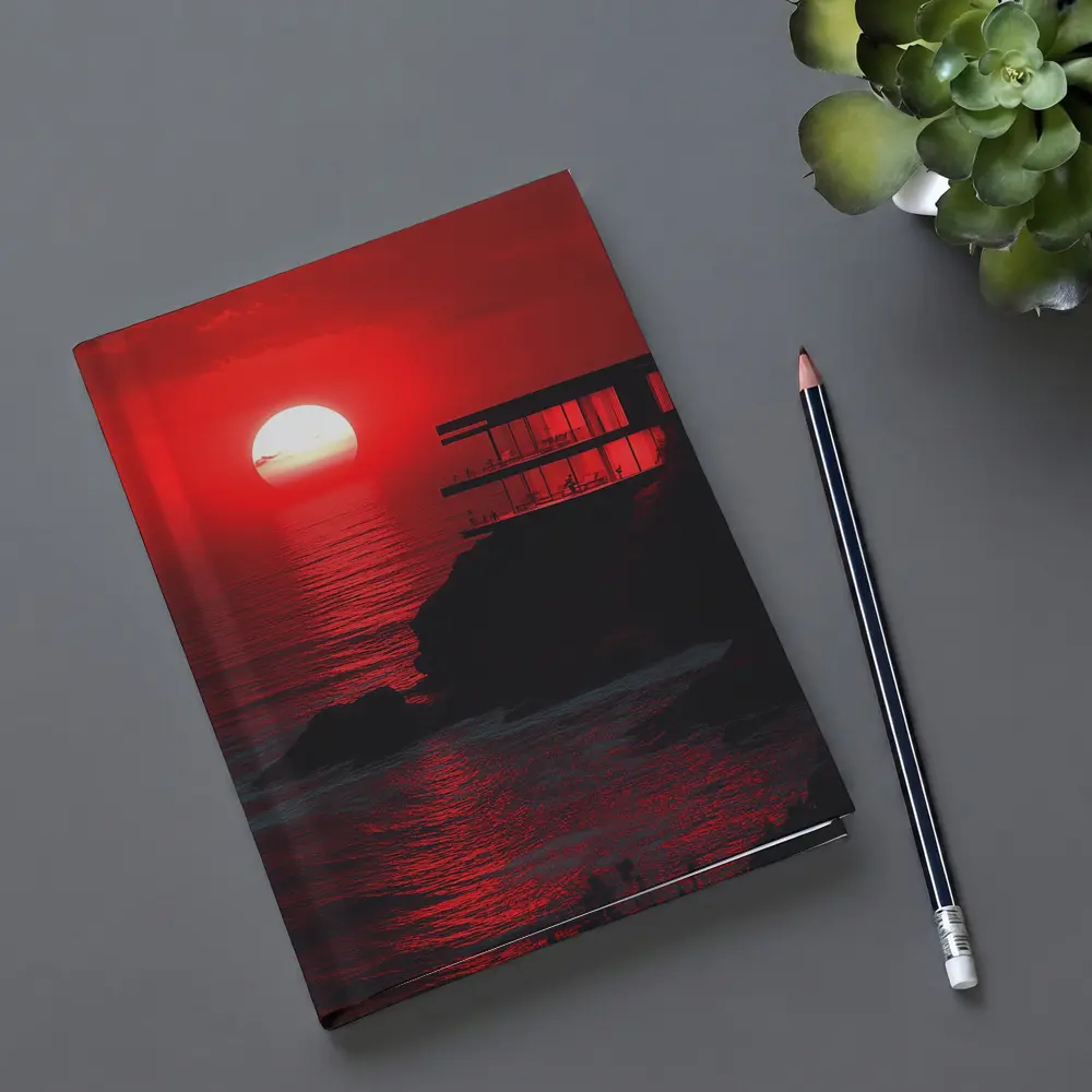 Modern Cliffside Villa Red Ocean Sunset – Notebooks
