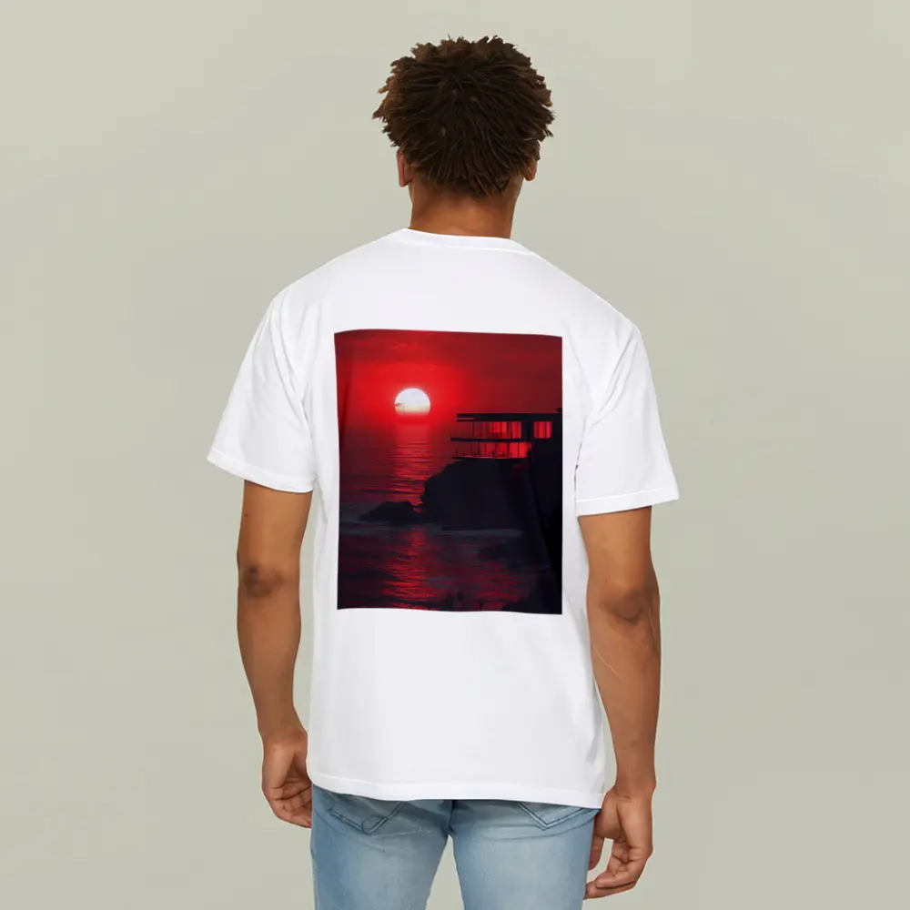 Modern Cliffside Villa Red Ocean Sunset – T-Shirts