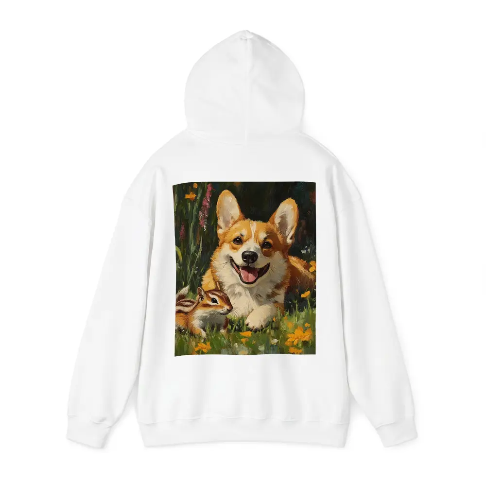 Corgi and Chipmunk Oil Painting Floral Meadow – Hoodies