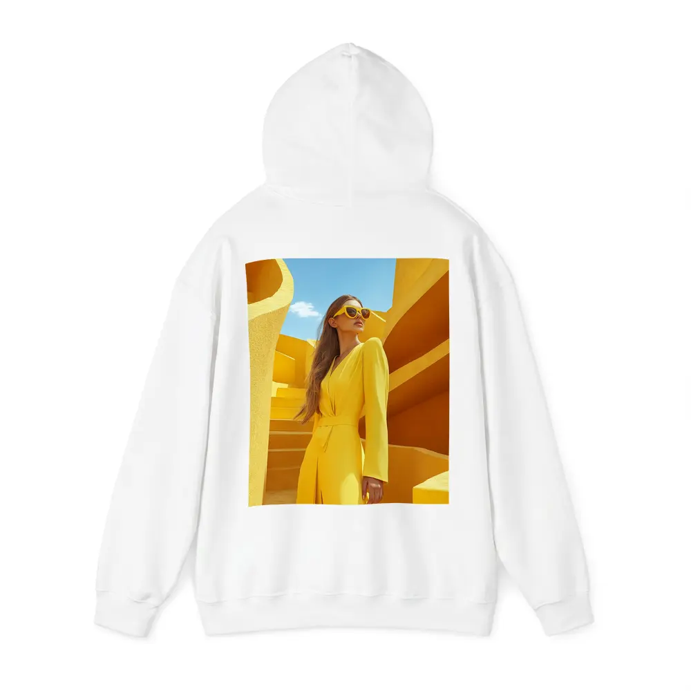 Woman Yellow Suit Geometric Architecture Blue Sky – Hoodies