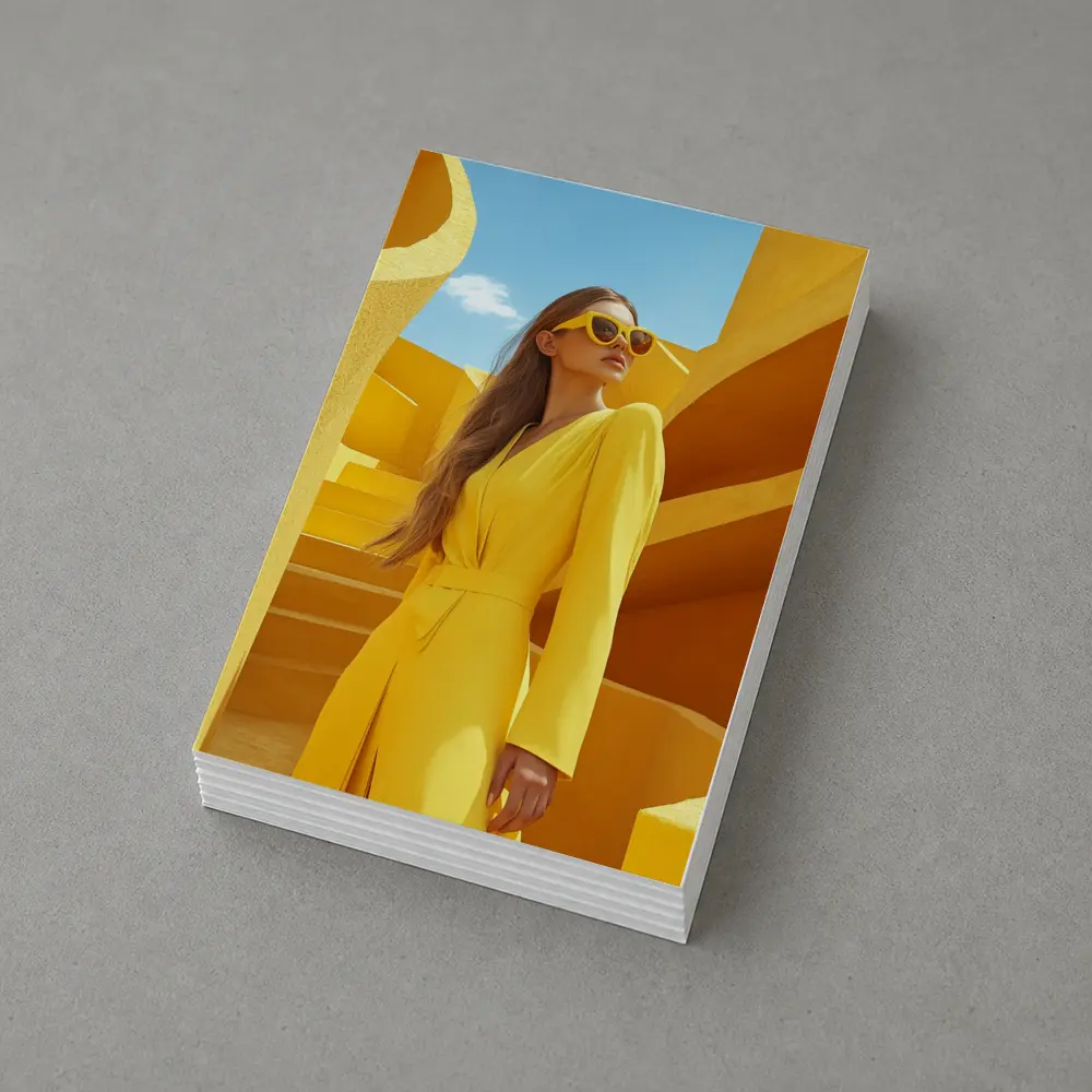 Woman Yellow Suit Geometric Architecture Blue Sky – Postcards