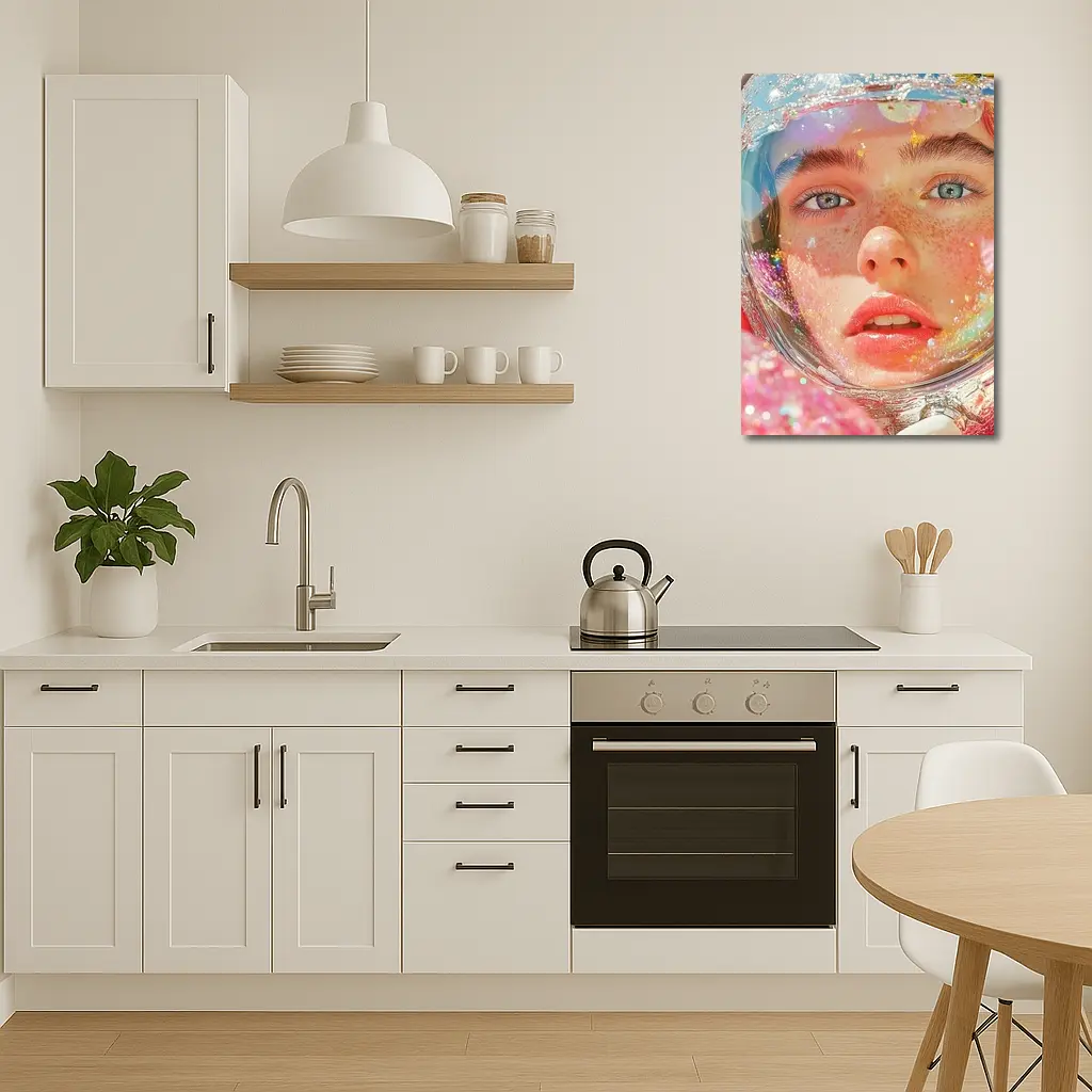 Freckled Girl Astronaut Helmet Rainbow Glitter – Wall Art