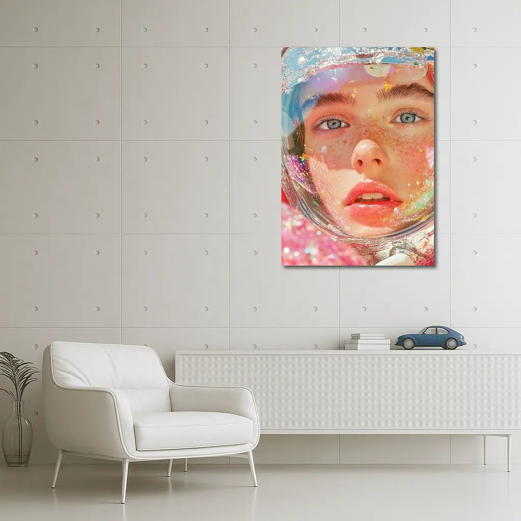 Freckled Girl Astronaut Helmet Rainbow Glitter – Wall Art
