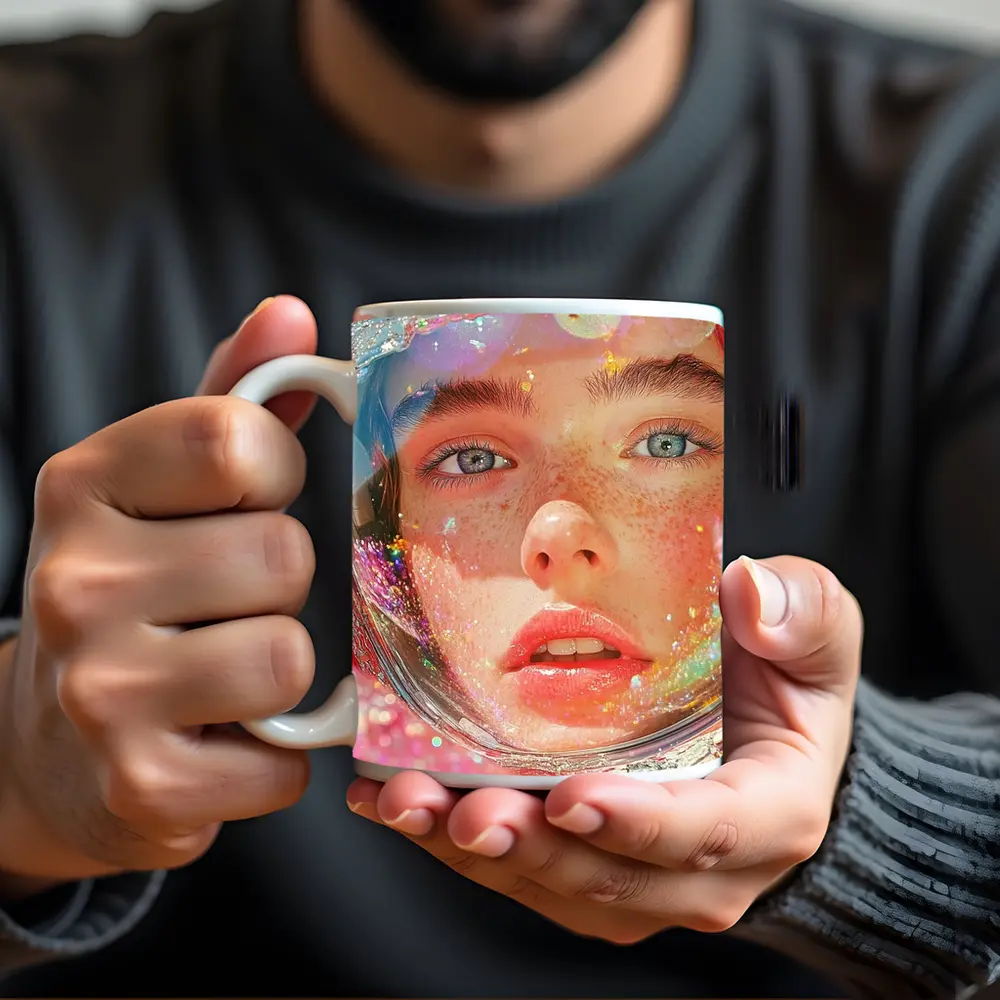 Freckled Girl Astronaut Helmet Rainbow Glitter – Mugs