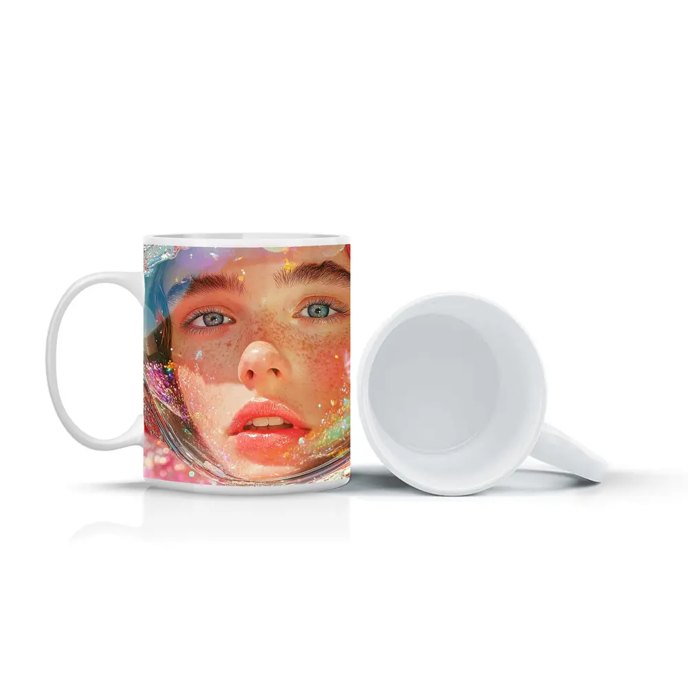 Freckled Girl Astronaut Helmet Rainbow Glitter – Mugs