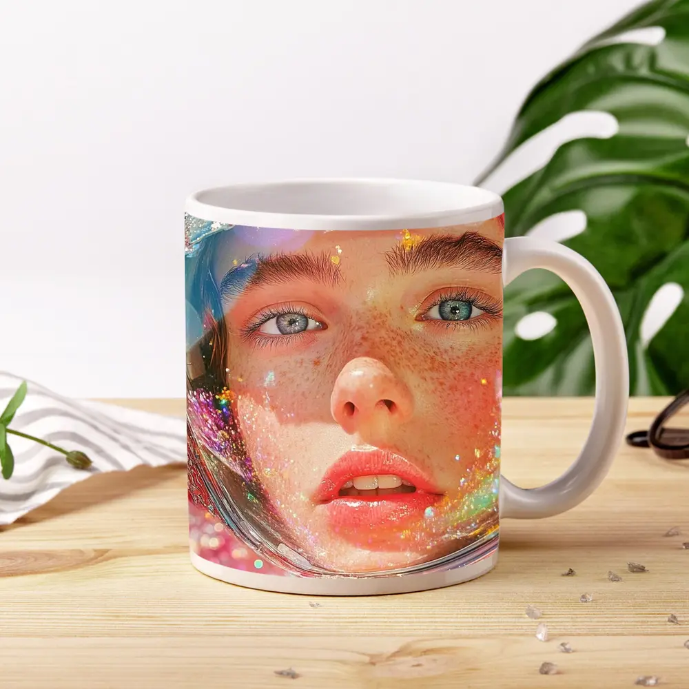 Freckled Girl Astronaut Helmet Rainbow Glitter – Mugs