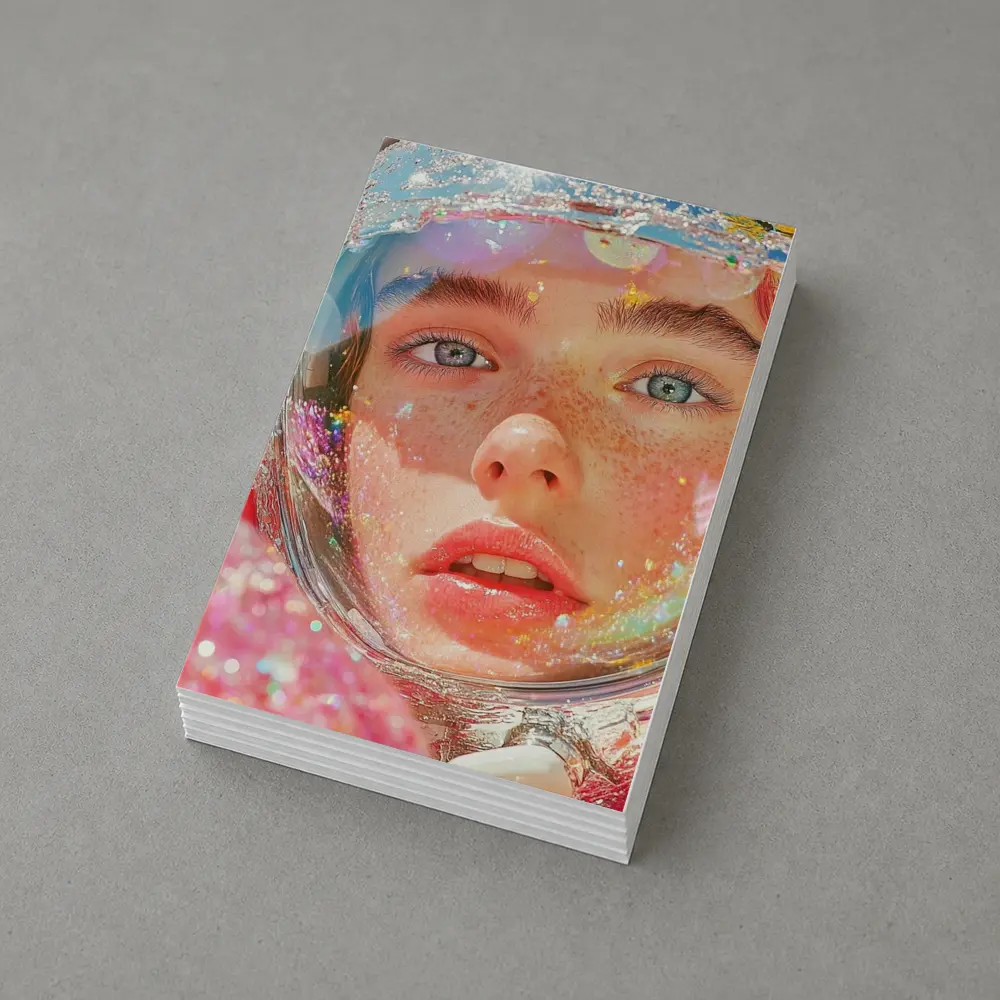 Freckled Girl Astronaut Helmet Rainbow Glitter – Postcards