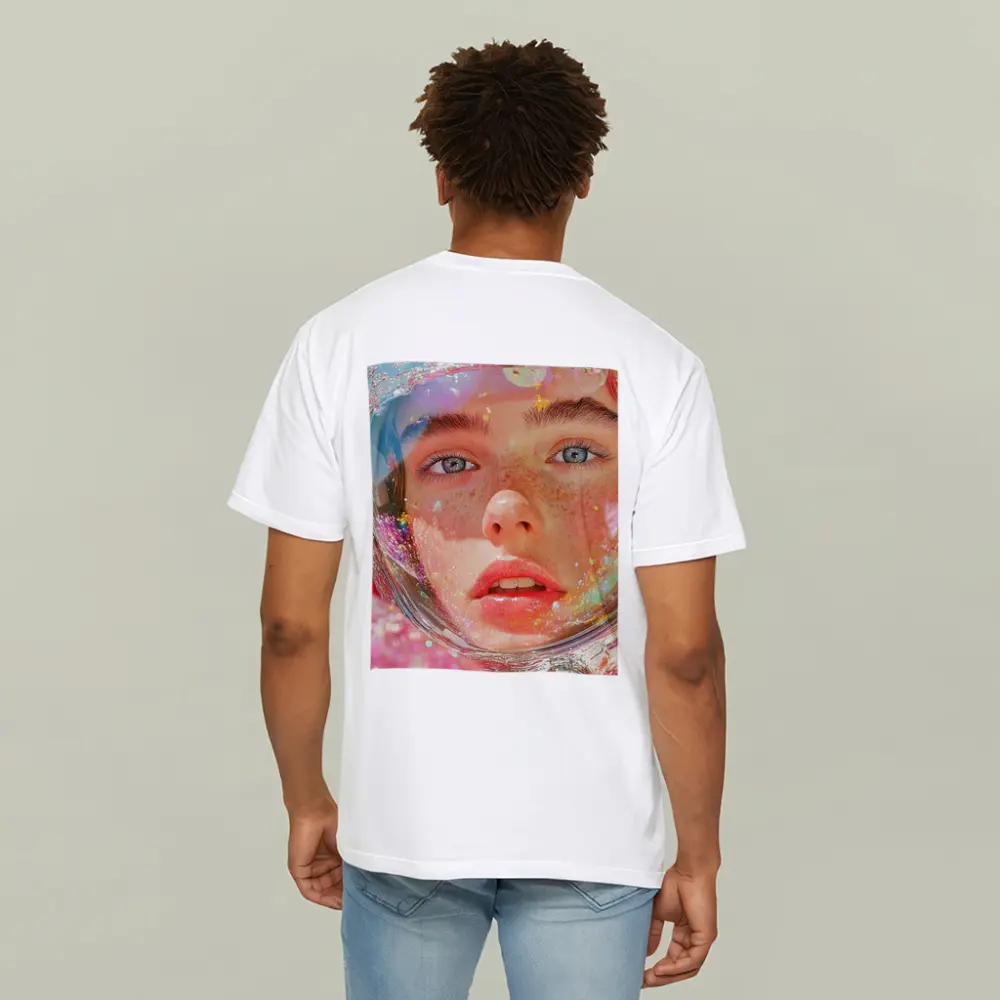 Freckled Girl Astronaut Helmet Rainbow Glitter – T-Shirts