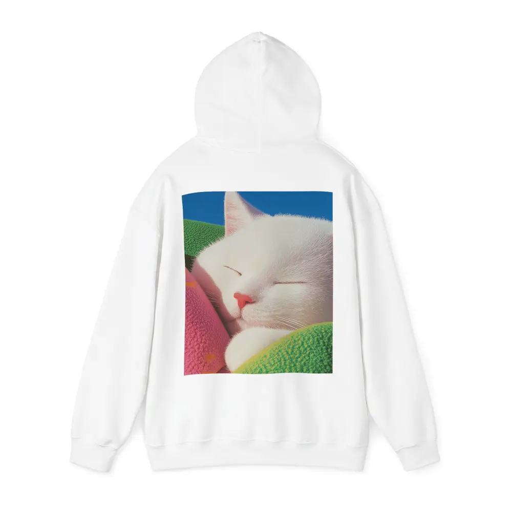 Sleeping White Cat Colorful Blankets Blue Sky – Hoodies