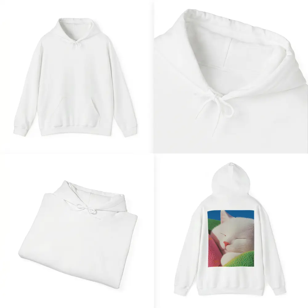 Sleeping White Cat Colorful Blankets Blue Sky – Hoodies