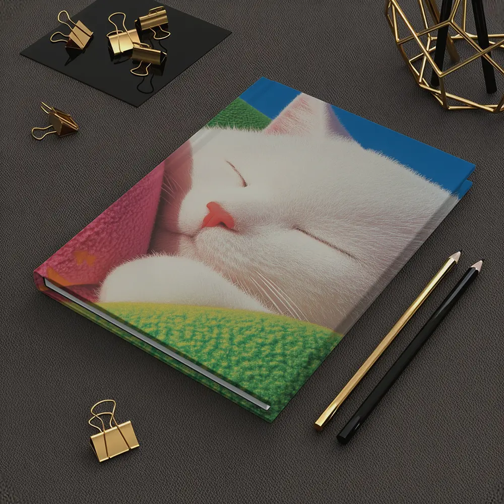 Sleeping White Cat Colorful Blankets Blue Sky – Notebooks