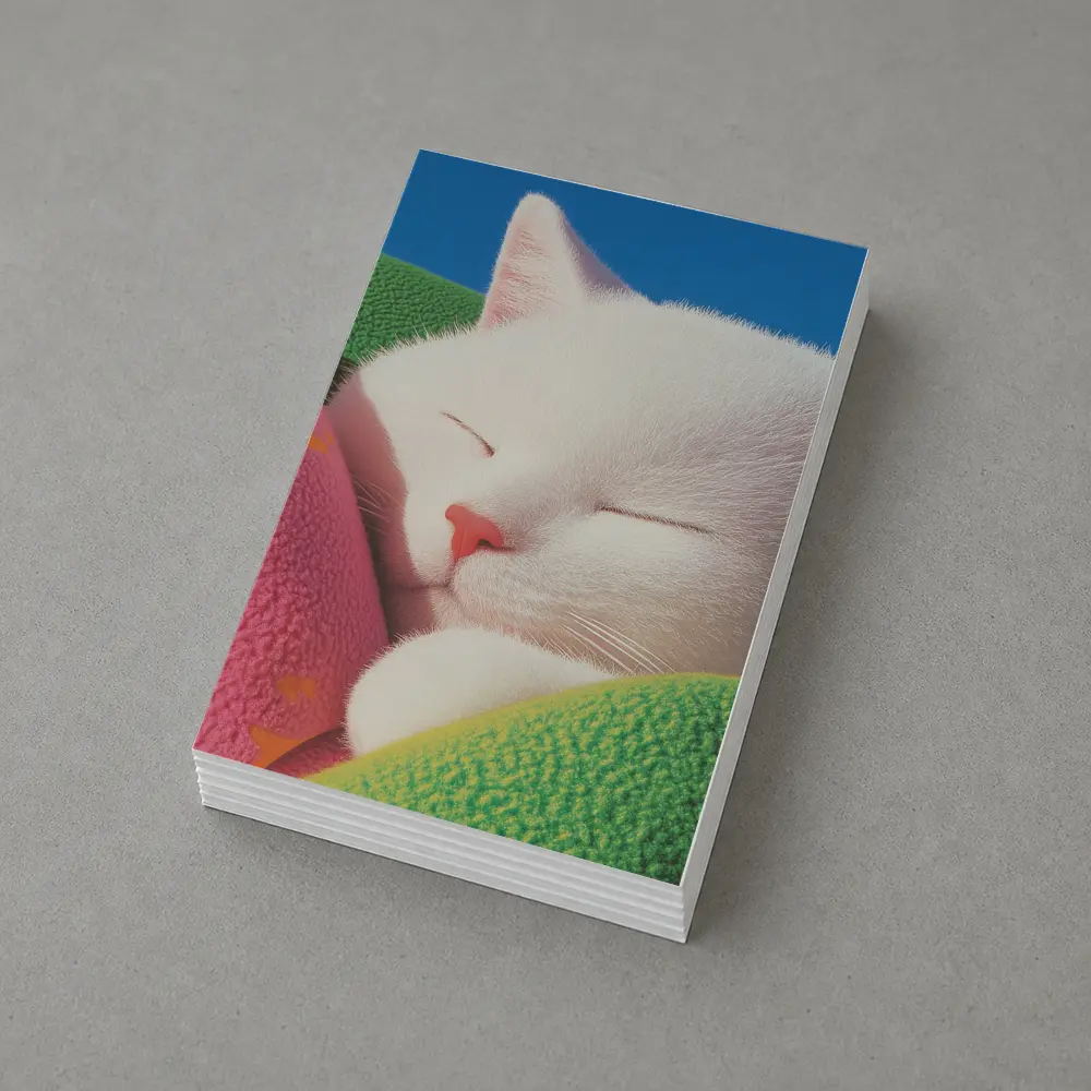 Sleeping White Cat Colorful Blankets Blue Sky – Postcards