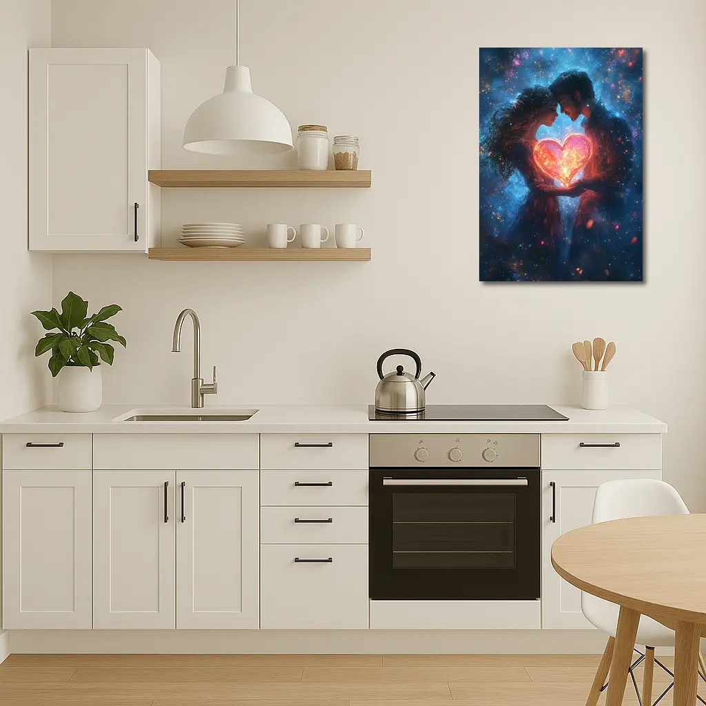 Couple Holding Glowing Heart Cosmic Galaxy – Wall Art
