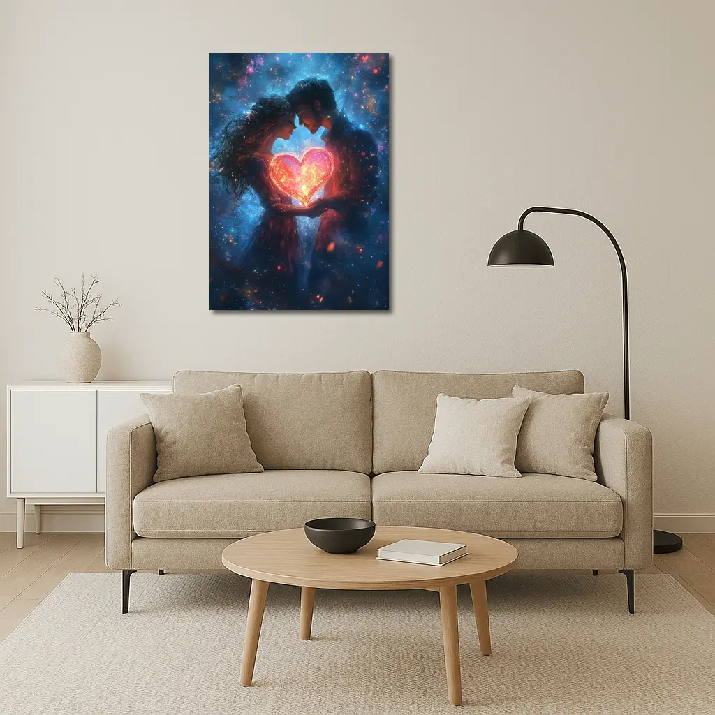Couple Holding Glowing Heart Cosmic Galaxy – Wall Art