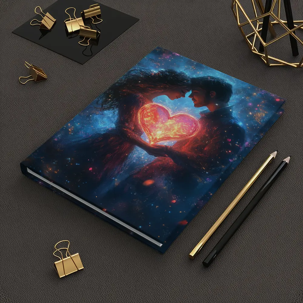 Couple Holding Glowing Heart Cosmic Galaxy – Notebooks