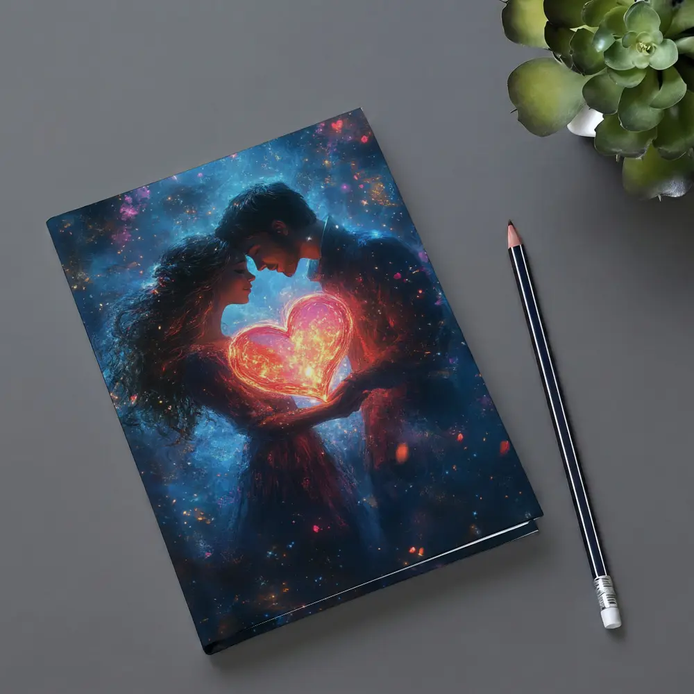 Couple Holding Glowing Heart Cosmic Galaxy – Notebooks