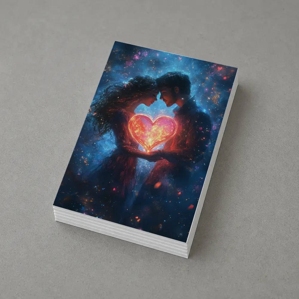 Couple Holding Glowing Heart Cosmic Galaxy – Postcards