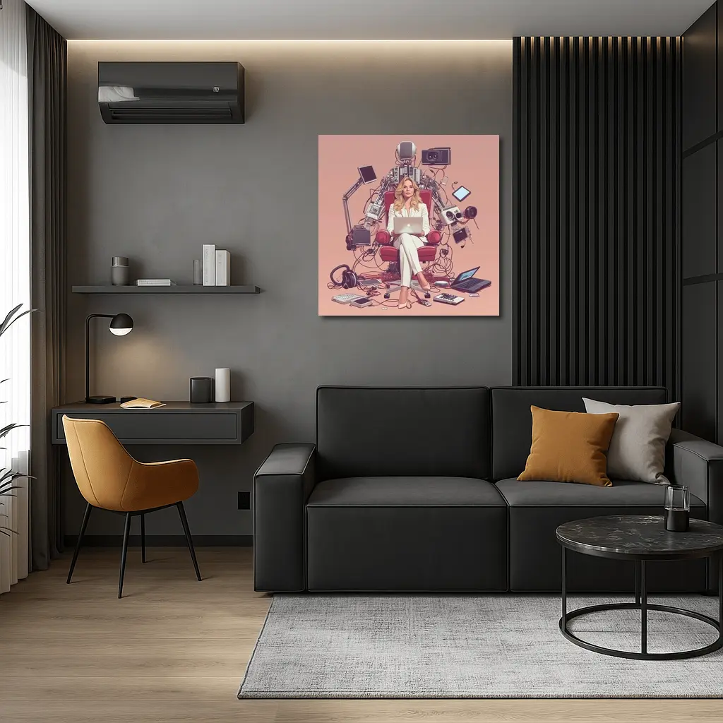 Woman Boss Tech Throne Pink Background Illustration – Wall Art