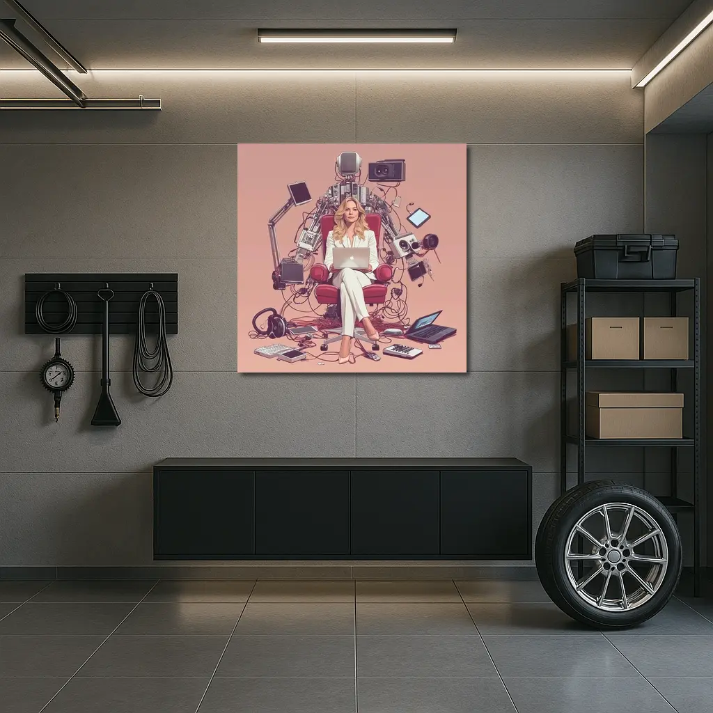 Woman Boss Tech Throne Pink Background Illustration – Wall Art