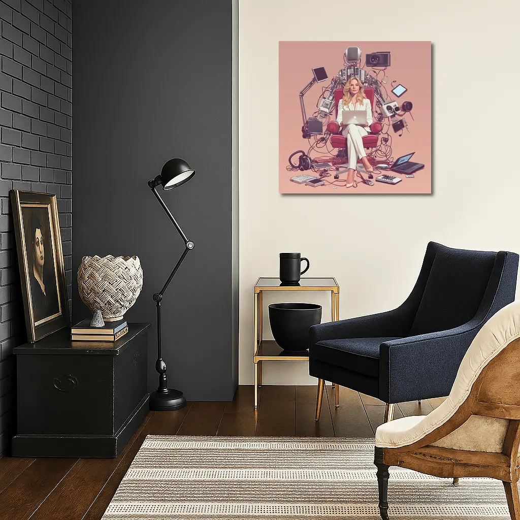 Woman Boss Tech Throne Pink Background Illustration – Wall Art