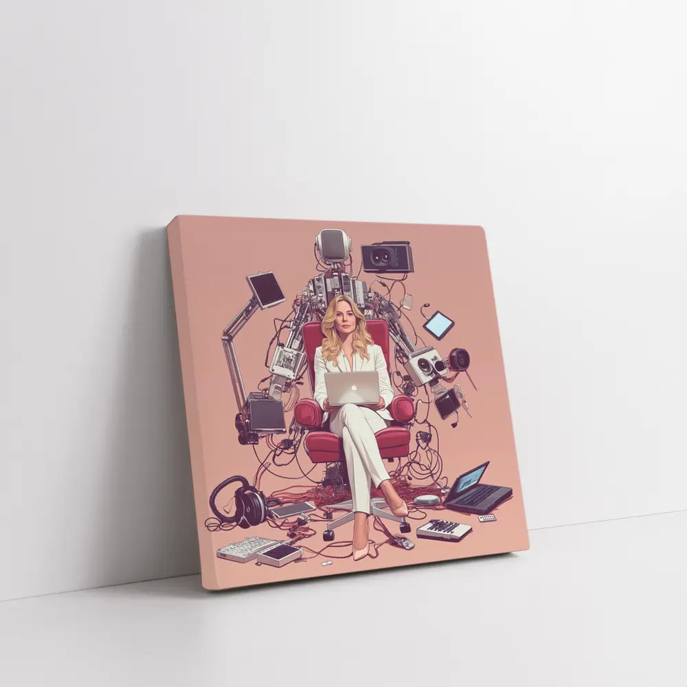Woman Boss Tech Throne Pink Background Illustration – Wall Art