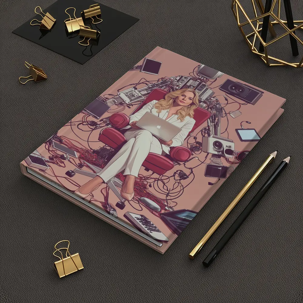 Woman Boss Tech Throne Pink Background Illustration – Notebooks