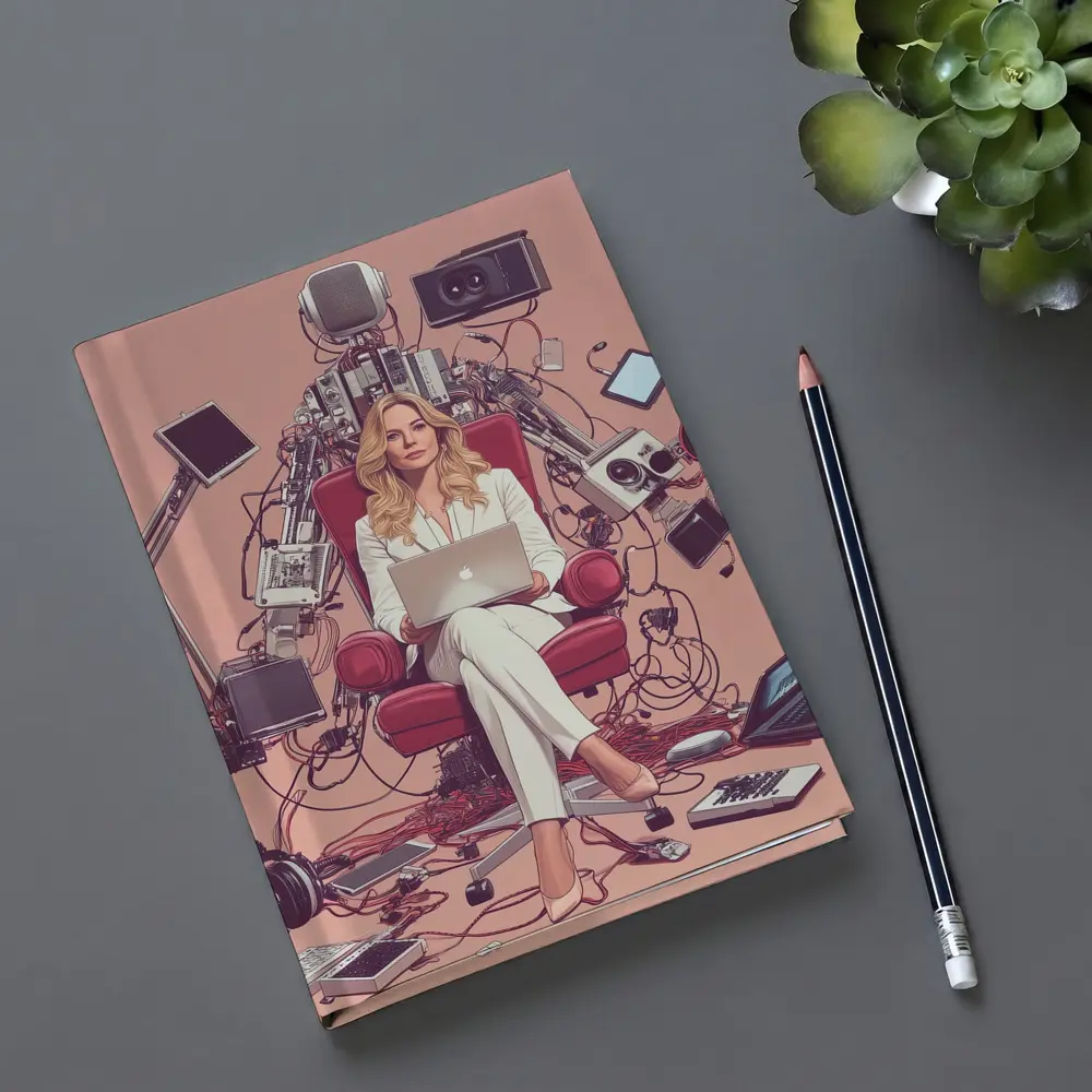 Woman Boss Tech Throne Pink Background Illustration – Notebooks