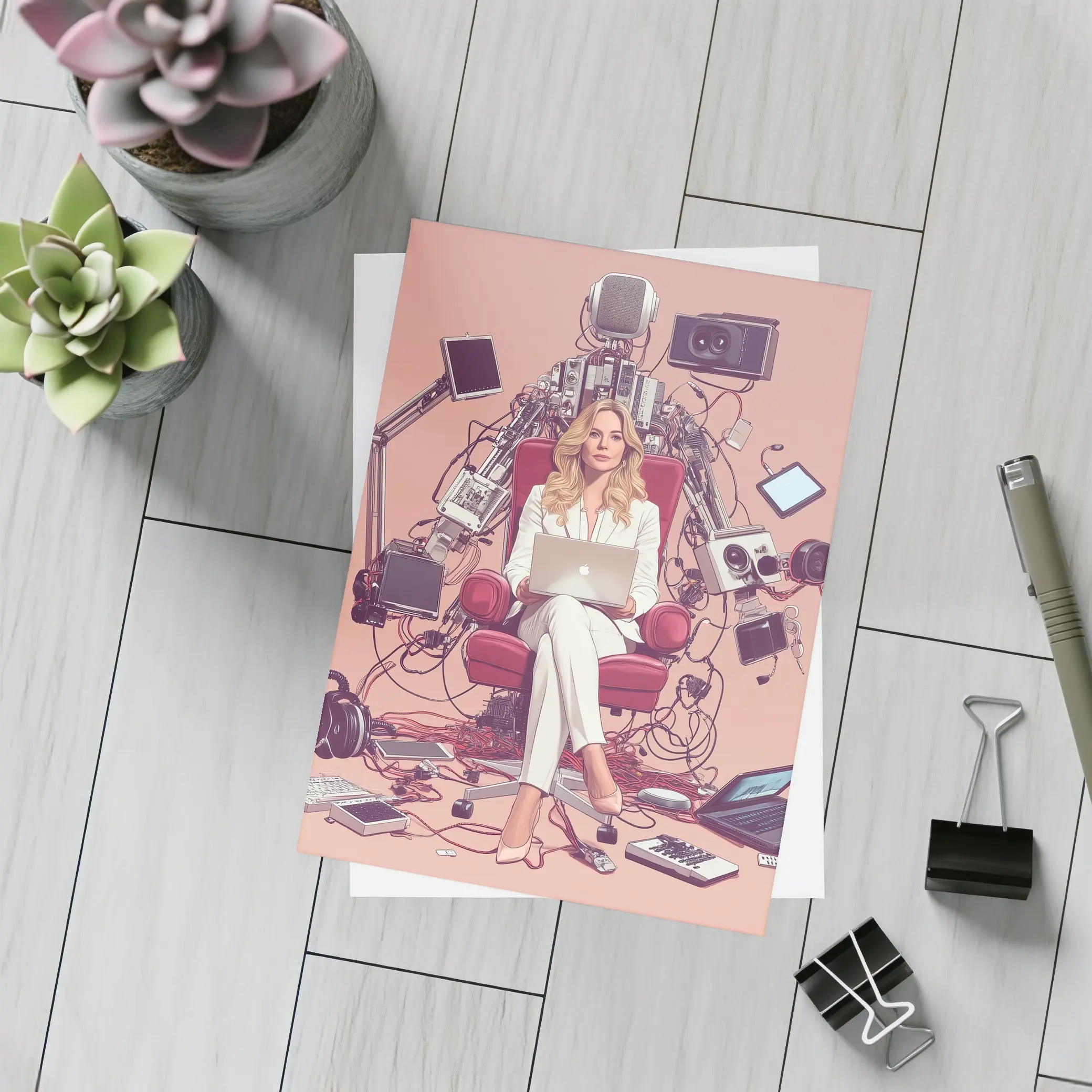 Woman Boss Tech Throne Pink Background Illustration – Postcards