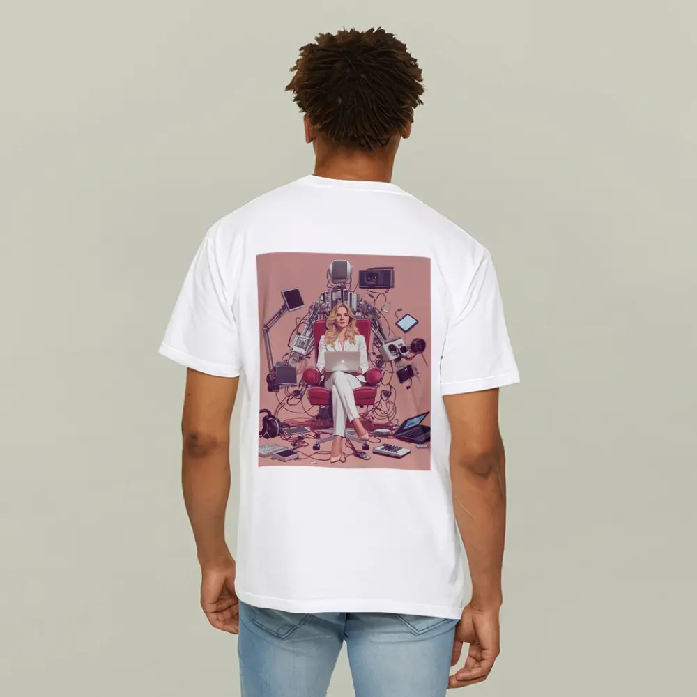 Woman Boss Tech Throne Pink Background Illustration – T-Shirts