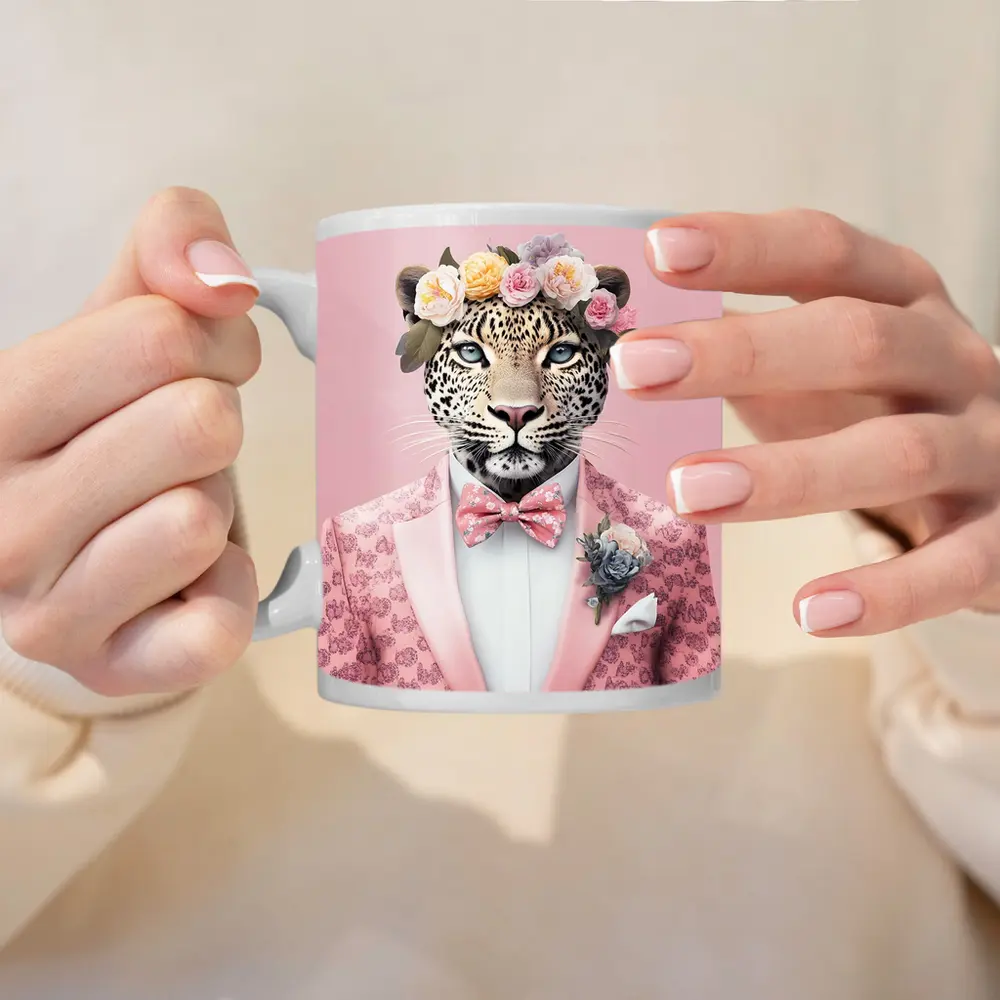 Leopard Flower Crown Pink Suit Portrait – Mugs
