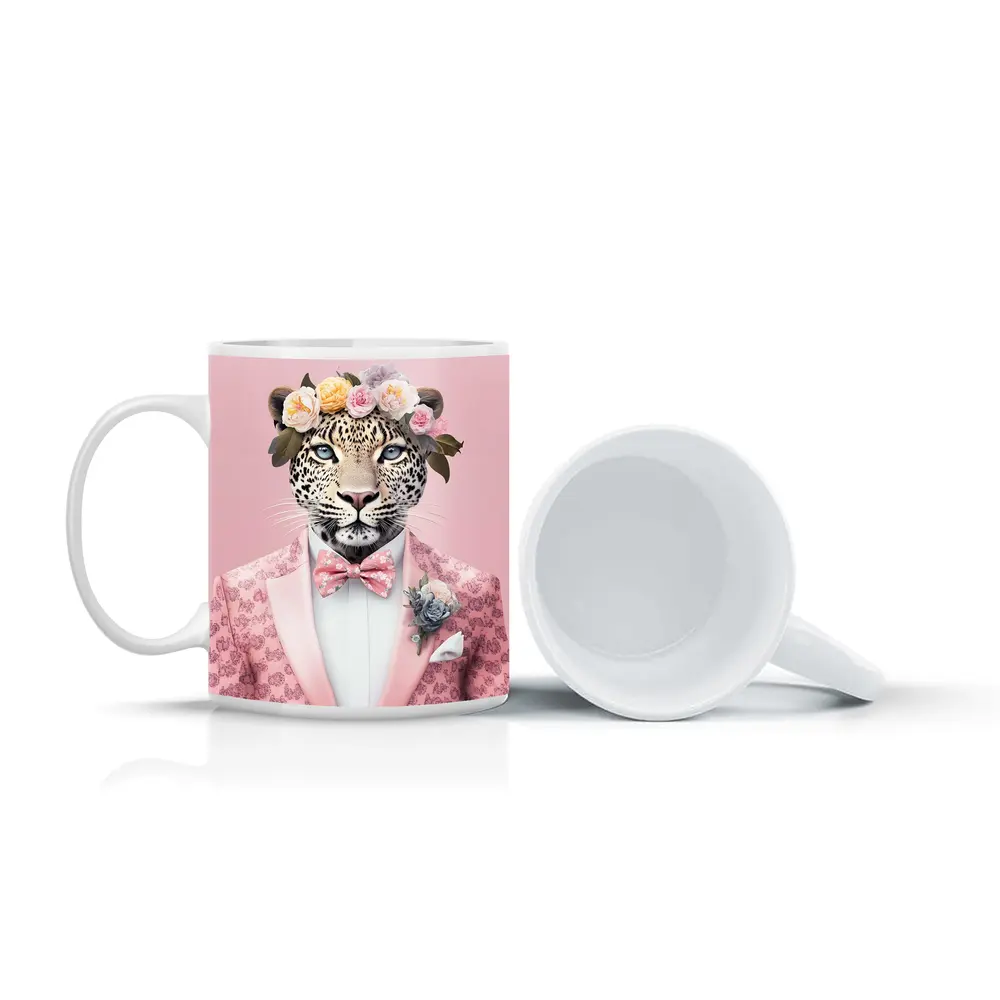 Leopard Flower Crown Pink Suit Portrait – Mugs