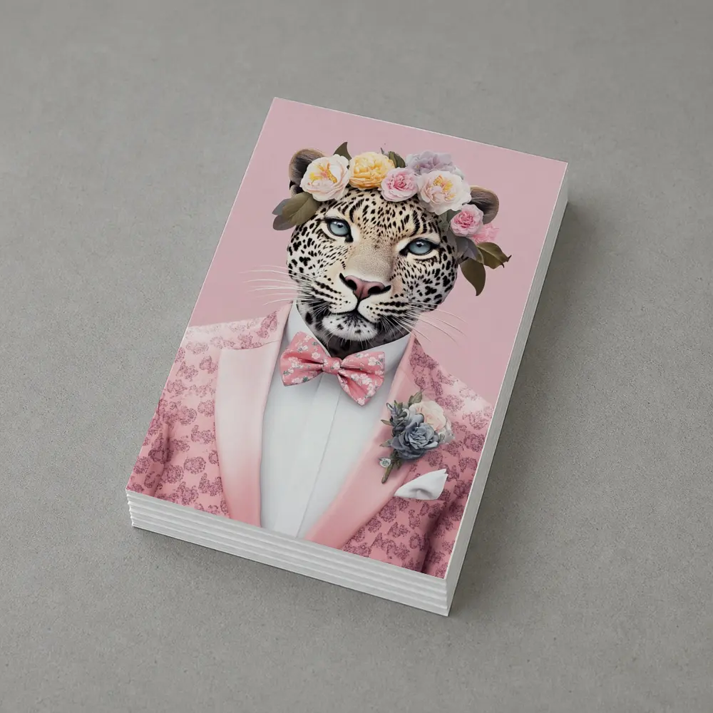 Leopard Flower Crown Pink Suit Portrait – Postcards