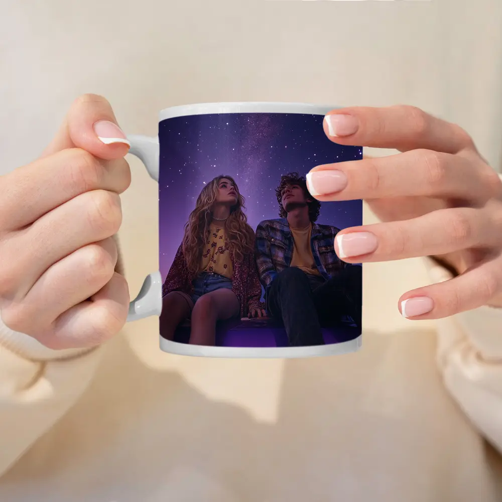 Couple Sitting on Car Under Starry Night – Mugs