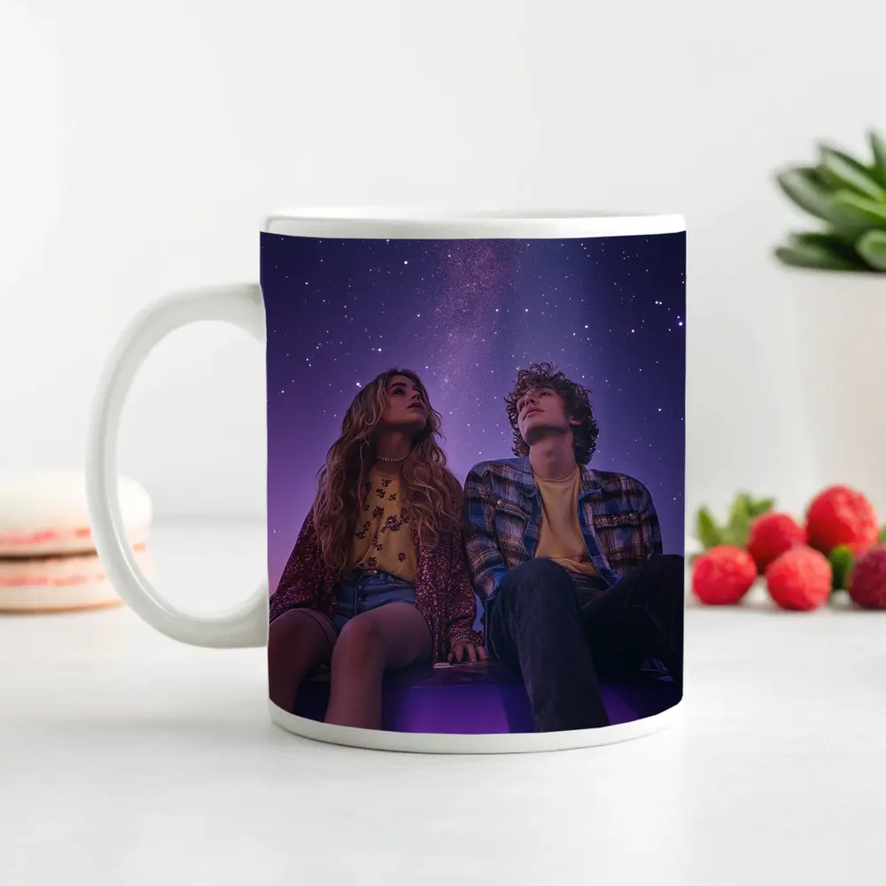 Couple Sitting on Car Under Starry Night – Mugs