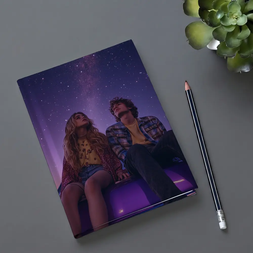 Couple Sitting on Car Under Starry Night – Notebooks