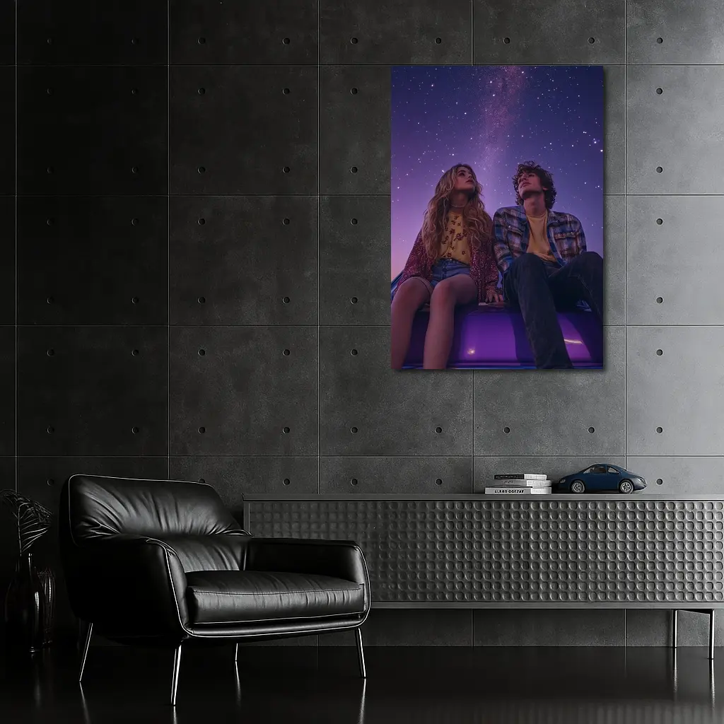 Couple Sitting on Car Under Starry Night – Wall Art