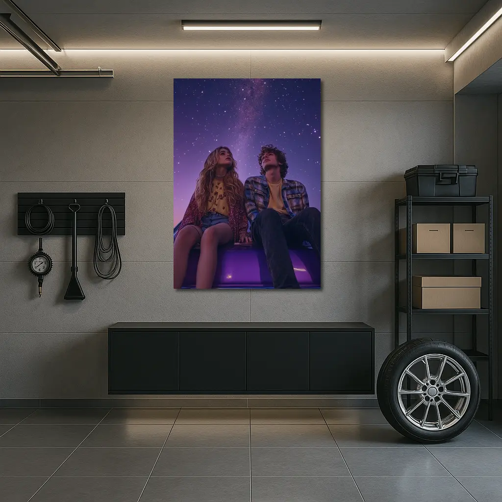 Couple Sitting on Car Under Starry Night – Wall Art