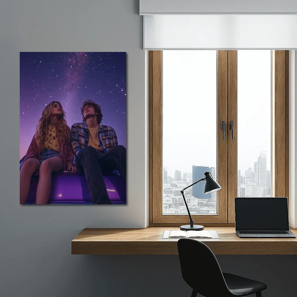 Couple Sitting on Car Under Starry Night – Wall Art