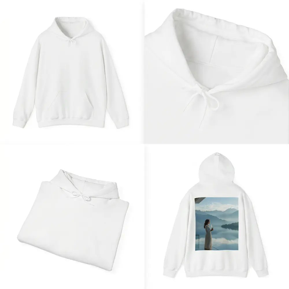 Woman With Coffee Mountain Lake Morning View – Hoodies