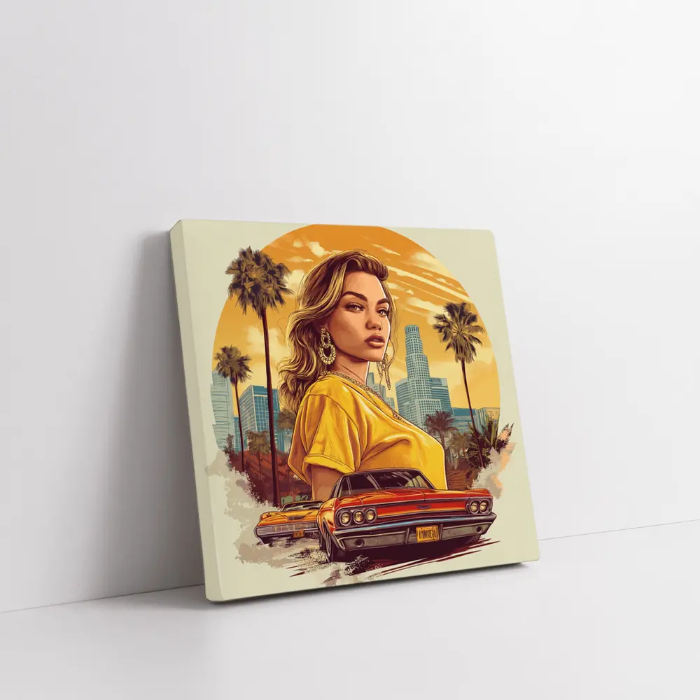 Lowrider Girl Los Angeles Palm Trees Illustration – Wall Art