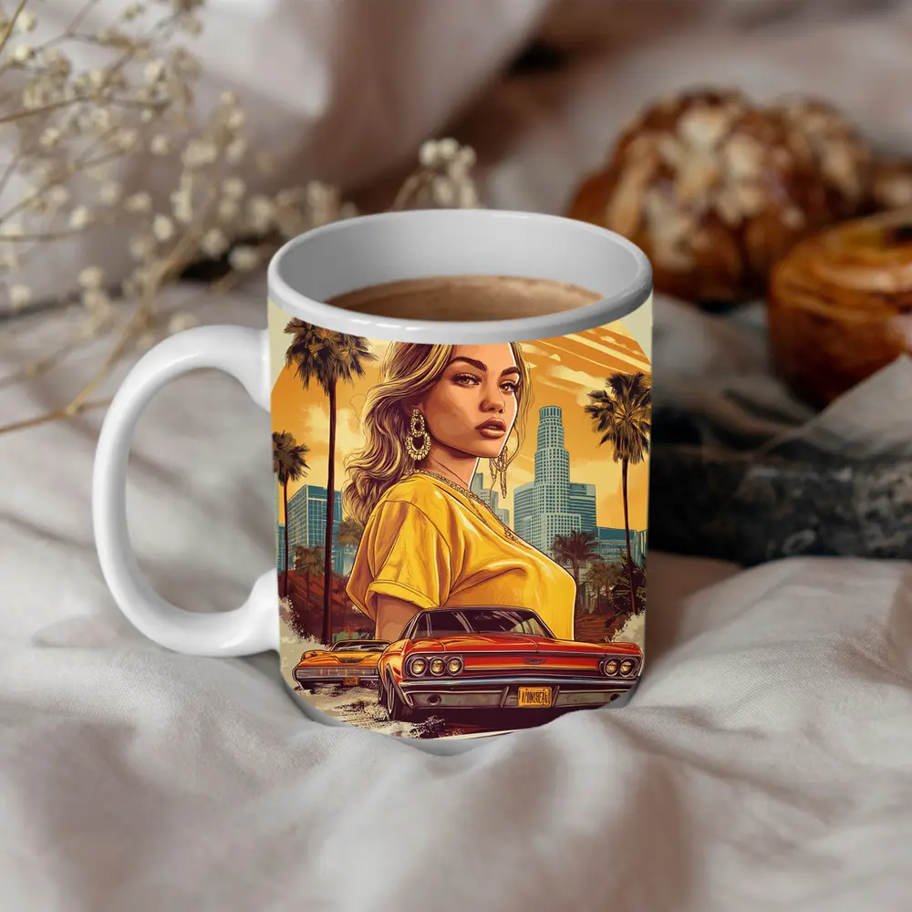Lowrider Girl Los Angeles Palm Trees Illustration – Mugs