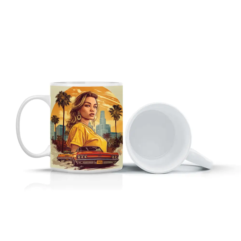 Lowrider Girl Los Angeles Palm Trees Illustration – Mugs
