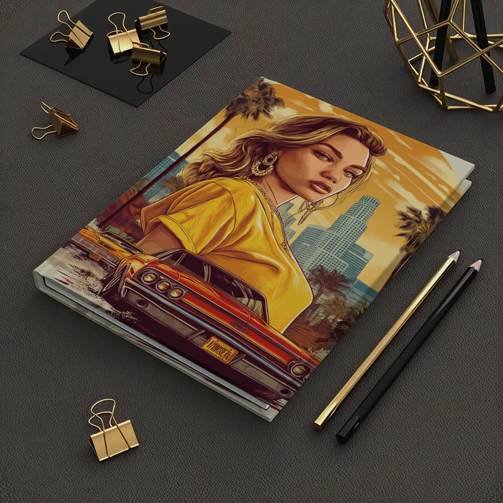 Lowrider Girl Los Angeles Palm Trees Illustration – Notebooks