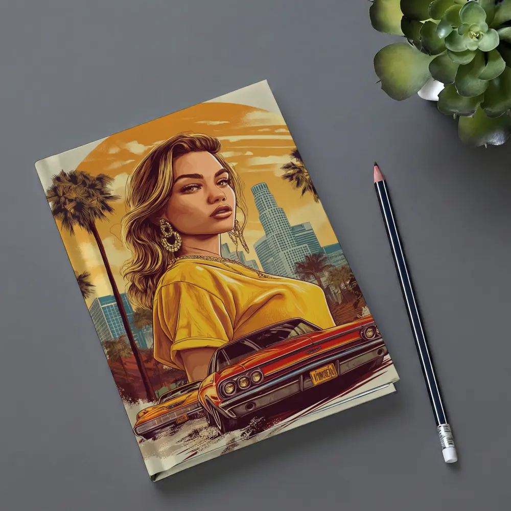 Lowrider Girl Los Angeles Palm Trees Illustration – Notebooks