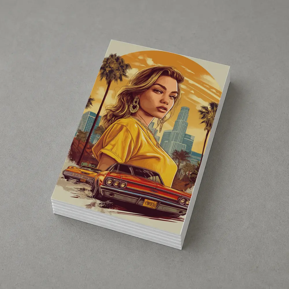 Lowrider Girl Los Angeles Palm Trees Illustration – Postcards