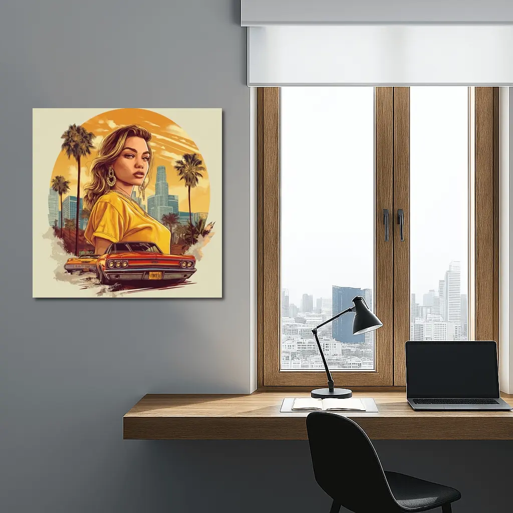 Lowrider Girl Los Angeles Palm Trees Illustration – Wall Art